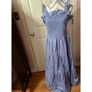 Gal Meets Glam Belinda Blue Smocked Tiered Maxi Dress Sa.10 NEW